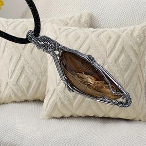 Natural Stone Pendant with Adjustable Black Necklace